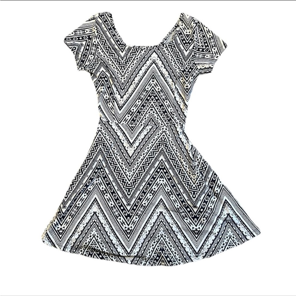 Navy & White Print Mini Dress